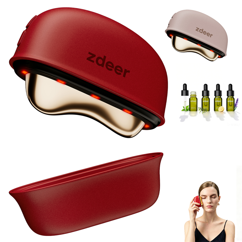 Skincare Glowing - ZDEER GS5 加熱式電動グアシャ、振動赤色光フェイス＆ネックマッサージャー、肌引き締めツール、女性・お母さんへのギフト
